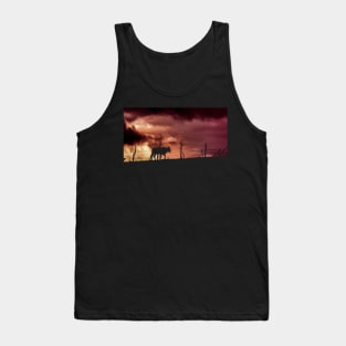 silhouette of a bull in a sunset Tank Top